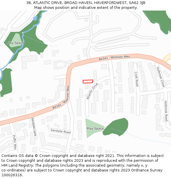 38, ATLANTIC DRIVE, BROAD HAVEN, HAVERFORDWEST, SA62 3JB: Location map and indicative extent of plot