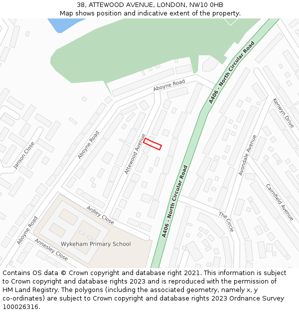 38, ATTEWOOD AVENUE, LONDON, NW10 0HB: Location map and indicative extent of plot