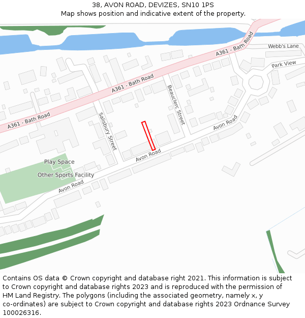 38, AVON ROAD, DEVIZES, SN10 1PS: Location map and indicative extent of plot