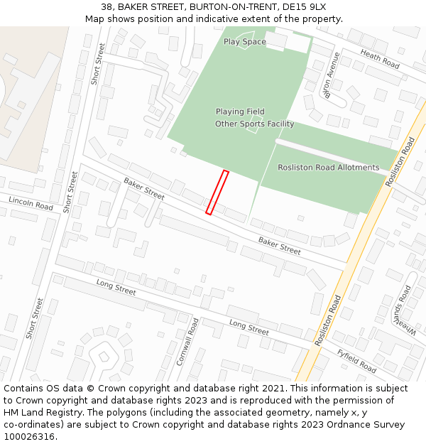 38, BAKER STREET, BURTON-ON-TRENT, DE15 9LX: Location map and indicative extent of plot