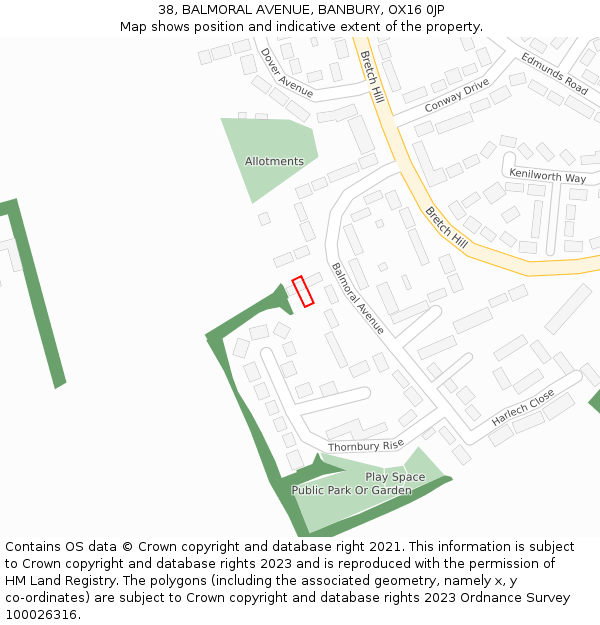 38, BALMORAL AVENUE, BANBURY, OX16 0JP: Location map and indicative extent of plot