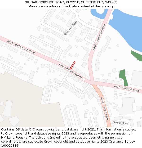 38, BARLBOROUGH ROAD, CLOWNE, CHESTERFIELD, S43 4RF: Location map and indicative extent of plot