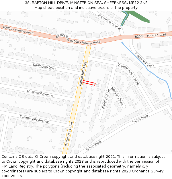 38, BARTON HILL DRIVE, MINSTER ON SEA, SHEERNESS, ME12 3NE: Location map and indicative extent of plot