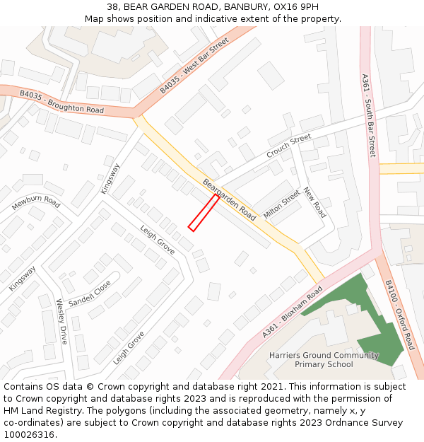 38, BEAR GARDEN ROAD, BANBURY, OX16 9PH: Location map and indicative extent of plot