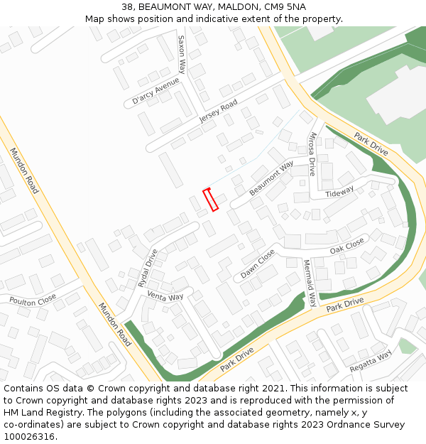 38, BEAUMONT WAY, MALDON, CM9 5NA: Location map and indicative extent of plot