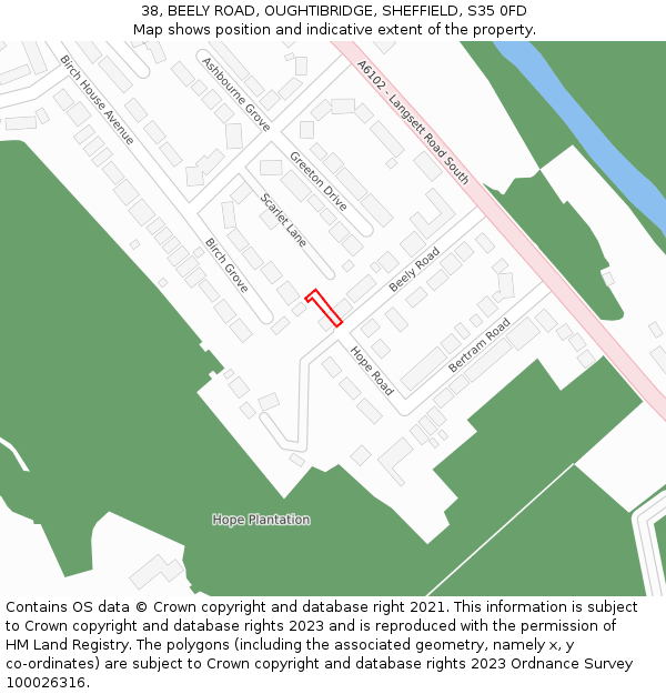 38, BEELY ROAD, OUGHTIBRIDGE, SHEFFIELD, S35 0FD: Location map and indicative extent of plot