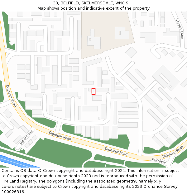 38, BELFIELD, SKELMERSDALE, WN8 9HH: Location map and indicative extent of plot