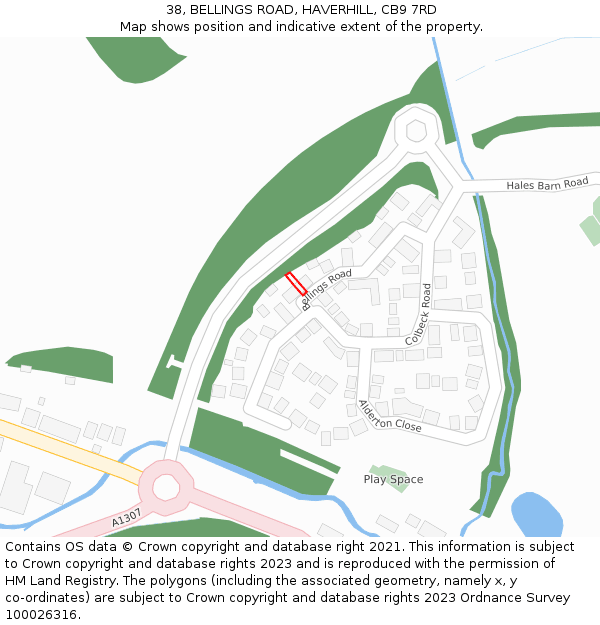 38, BELLINGS ROAD, HAVERHILL, CB9 7RD: Location map and indicative extent of plot