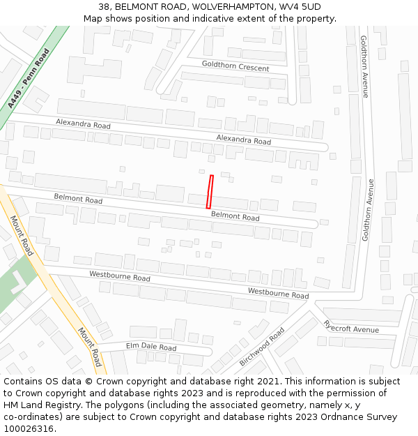 38, BELMONT ROAD, WOLVERHAMPTON, WV4 5UD: Location map and indicative extent of plot
