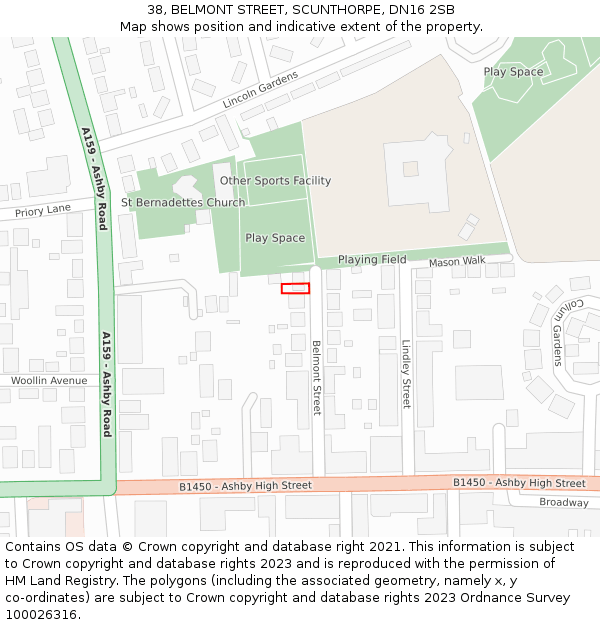 38, BELMONT STREET, SCUNTHORPE, DN16 2SB: Location map and indicative extent of plot