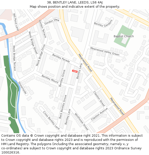 38, BENTLEY LANE, LEEDS, LS6 4AJ: Location map and indicative extent of plot
