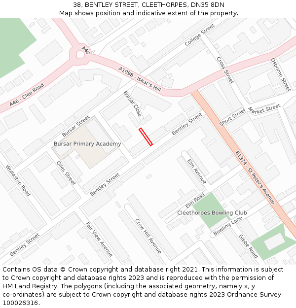 38, BENTLEY STREET, CLEETHORPES, DN35 8DN: Location map and indicative extent of plot