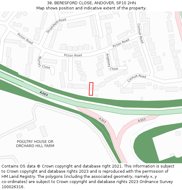 38, BERESFORD CLOSE, ANDOVER, SP10 2HN: Location map and indicative extent of plot