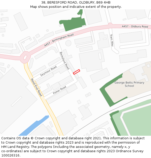 38, BERESFORD ROAD, OLDBURY, B69 4HB: Location map and indicative extent of plot