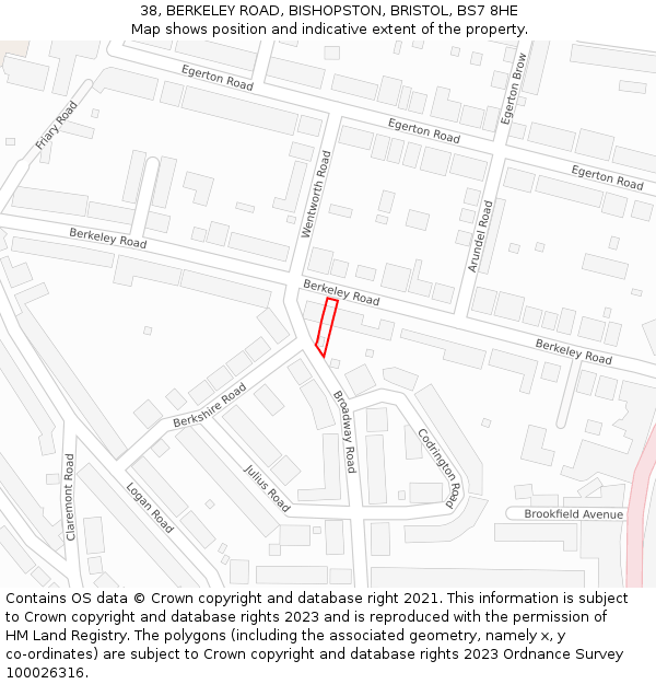 38, BERKELEY ROAD, BISHOPSTON, BRISTOL, BS7 8HE: Location map and indicative extent of plot