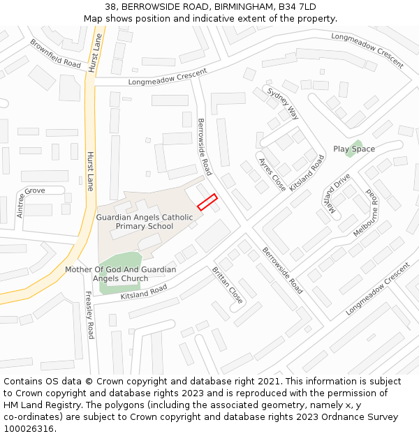 38, BERROWSIDE ROAD, BIRMINGHAM, B34 7LD: Location map and indicative extent of plot