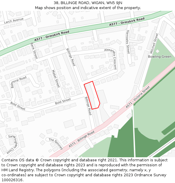 38, BILLINGE ROAD, WIGAN, WN5 9JN: Location map and indicative extent of plot