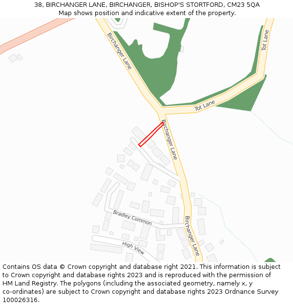 38, BIRCHANGER LANE, BIRCHANGER, BISHOP'S STORTFORD, CM23 5QA: Location map and indicative extent of plot