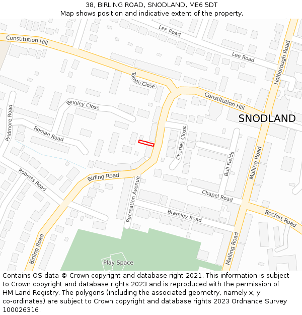 38, BIRLING ROAD, SNODLAND, ME6 5DT: Location map and indicative extent of plot