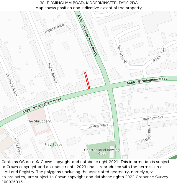 38, BIRMINGHAM ROAD, KIDDERMINSTER, DY10 2DA: Location map and indicative extent of plot