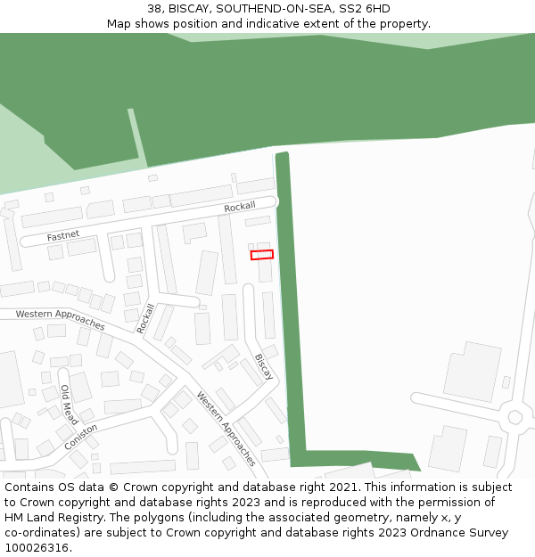 38, BISCAY, SOUTHEND-ON-SEA, SS2 6HD: Location map and indicative extent of plot