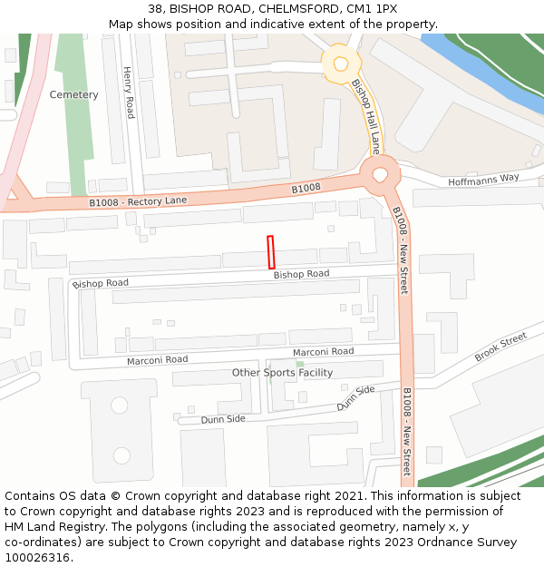 38, BISHOP ROAD, CHELMSFORD, CM1 1PX: Location map and indicative extent of plot
