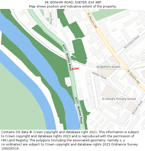 38, BONHAY ROAD, EXETER, EX4 4BP: Location map and indicative extent of plot