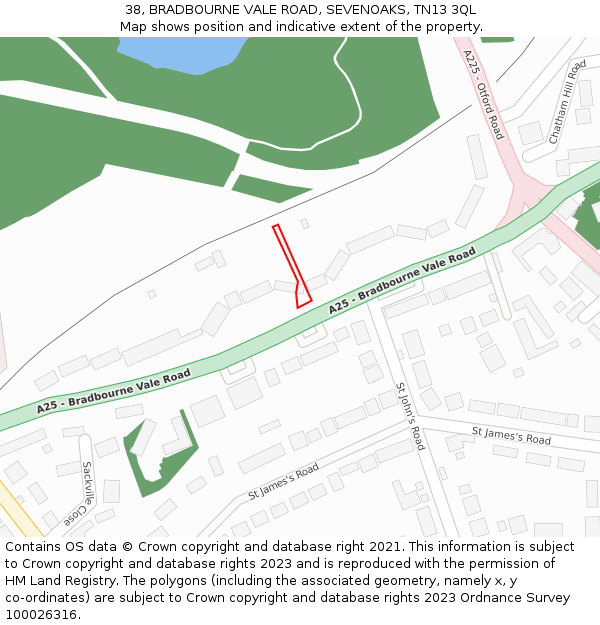 38, BRADBOURNE VALE ROAD, SEVENOAKS, TN13 3QL: Location map and indicative extent of plot