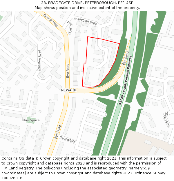 38, BRADEGATE DRIVE, PETERBOROUGH, PE1 4SP: Location map and indicative extent of plot