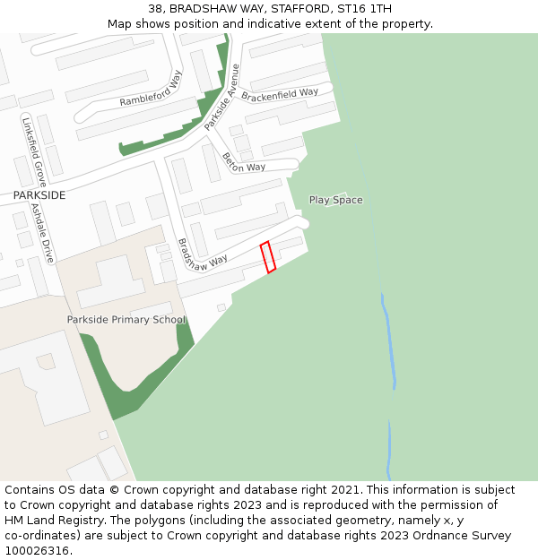 38, BRADSHAW WAY, STAFFORD, ST16 1TH: Location map and indicative extent of plot