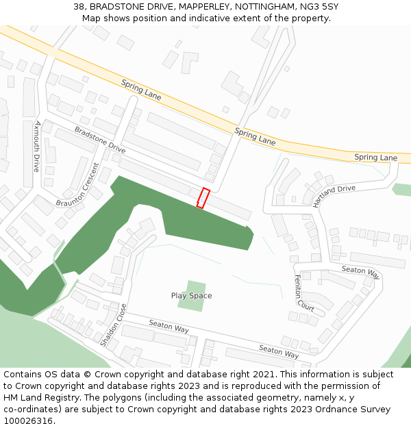 38, BRADSTONE DRIVE, MAPPERLEY, NOTTINGHAM, NG3 5SY: Location map and indicative extent of plot