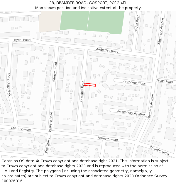 38, BRAMBER ROAD, GOSPORT, PO12 4EL: Location map and indicative extent of plot
