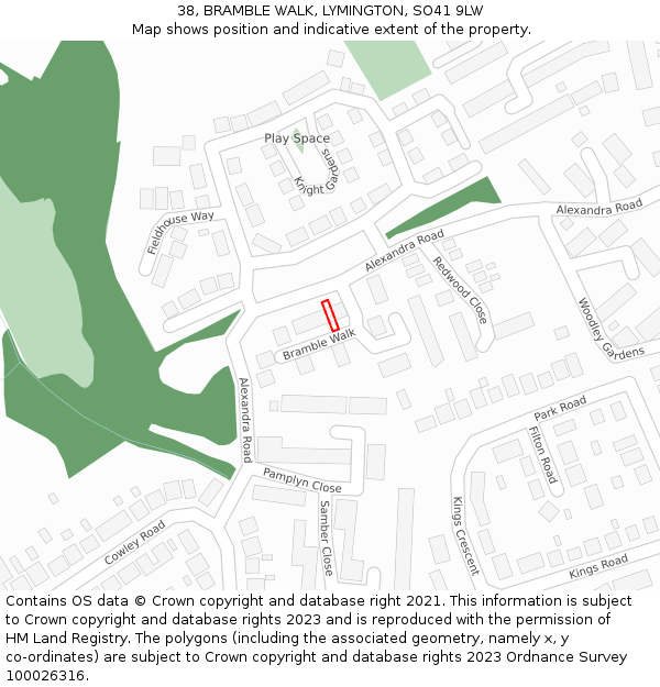 38, BRAMBLE WALK, LYMINGTON, SO41 9LW: Location map and indicative extent of plot