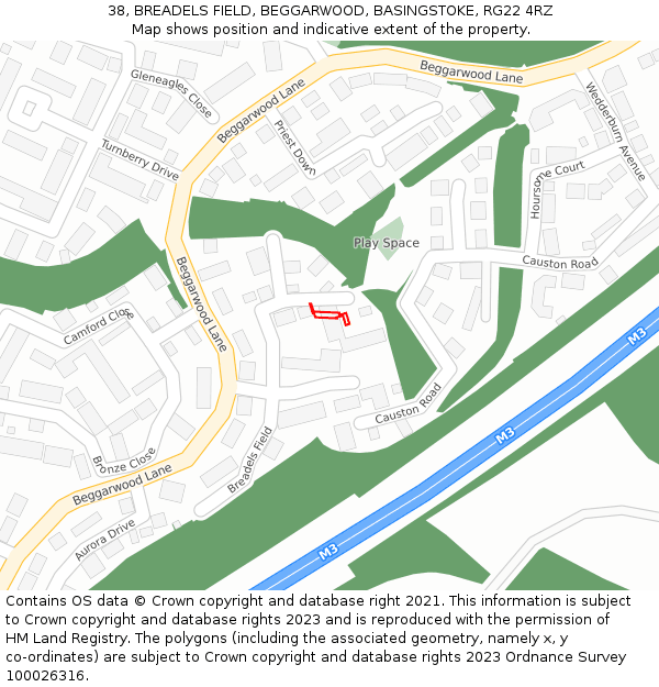 38, BREADELS FIELD, BEGGARWOOD, BASINGSTOKE, RG22 4RZ: Location map and indicative extent of plot