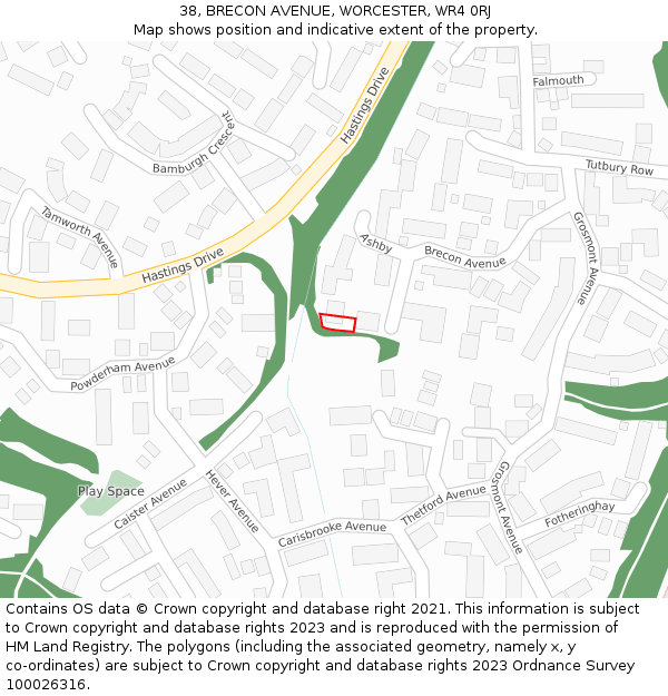 38, BRECON AVENUE, WORCESTER, WR4 0RJ: Location map and indicative extent of plot