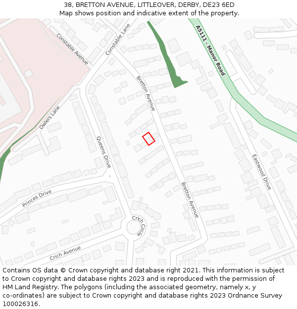38, BRETTON AVENUE, LITTLEOVER, DERBY, DE23 6ED: Location map and indicative extent of plot