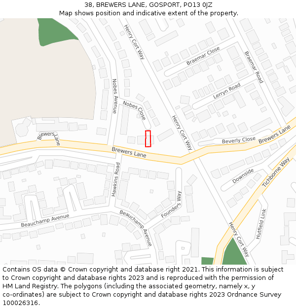 38, BREWERS LANE, GOSPORT, PO13 0JZ: Location map and indicative extent of plot