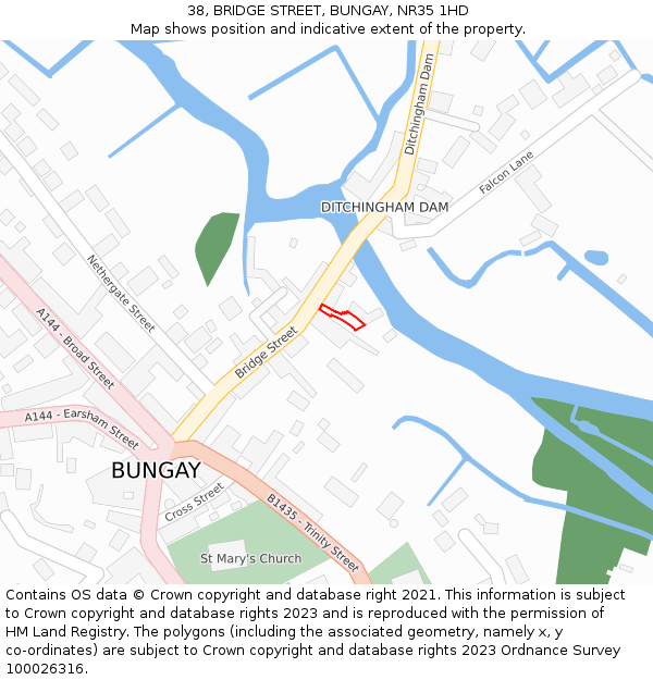 38, BRIDGE STREET, BUNGAY, NR35 1HD: Location map and indicative extent of plot