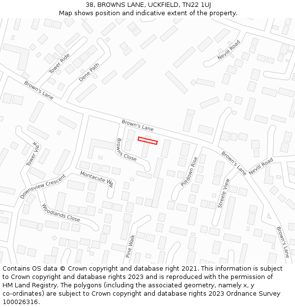 38, BROWNS LANE, UCKFIELD, TN22 1UJ: Location map and indicative extent of plot