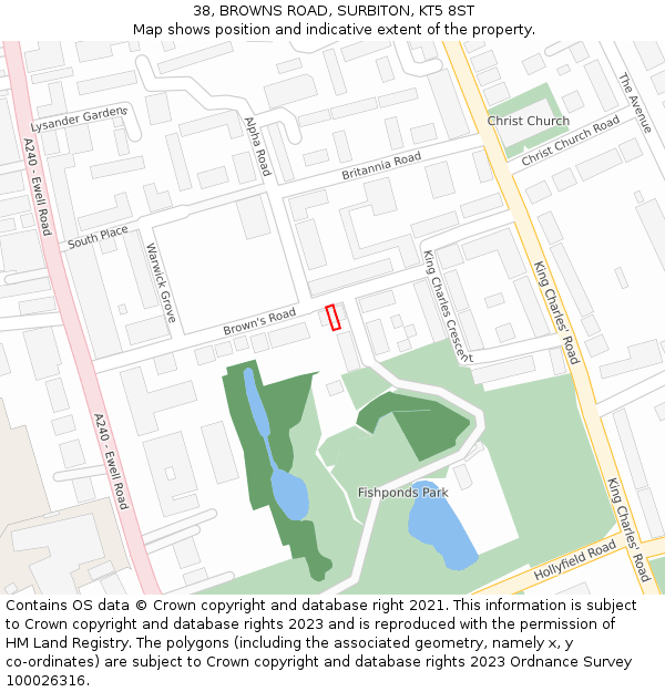 38, BROWNS ROAD, SURBITON, KT5 8ST: Location map and indicative extent of plot