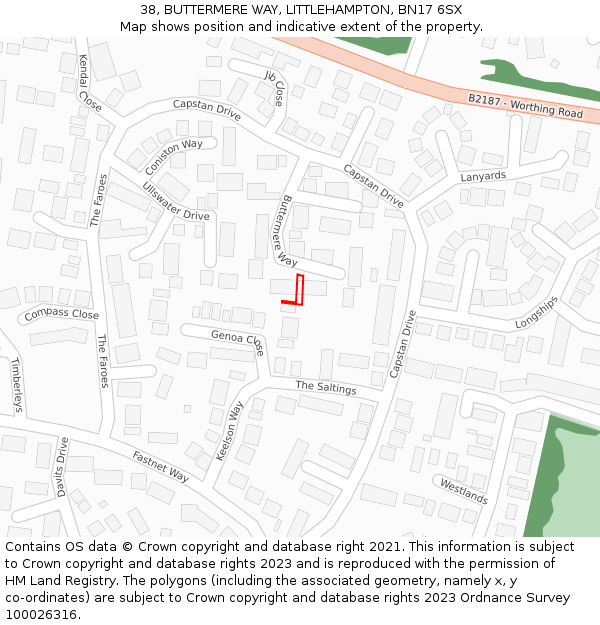 38, BUTTERMERE WAY, LITTLEHAMPTON, BN17 6SX: Location map and indicative extent of plot