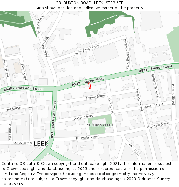 38, BUXTON ROAD, LEEK, ST13 6EE: Location map and indicative extent of plot