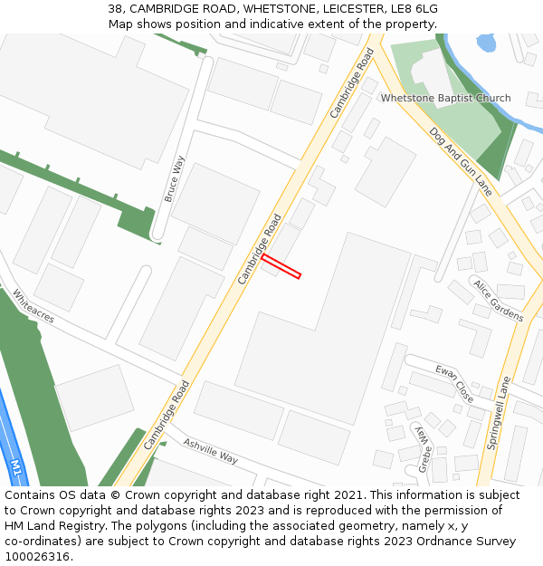 38, CAMBRIDGE ROAD, WHETSTONE, LEICESTER, LE8 6LG: Location map and indicative extent of plot