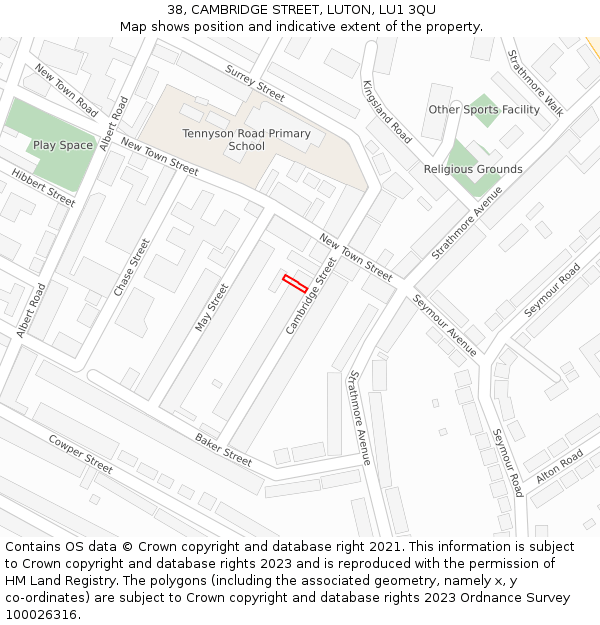 38, CAMBRIDGE STREET, LUTON, LU1 3QU: Location map and indicative extent of plot