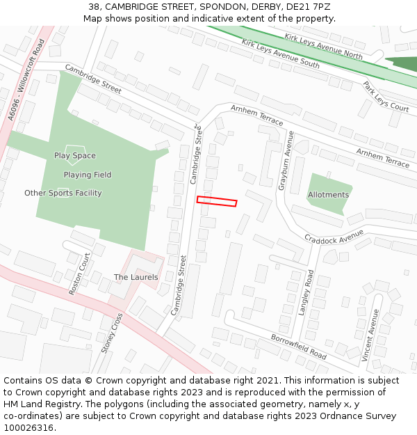 38, CAMBRIDGE STREET, SPONDON, DERBY, DE21 7PZ: Location map and indicative extent of plot