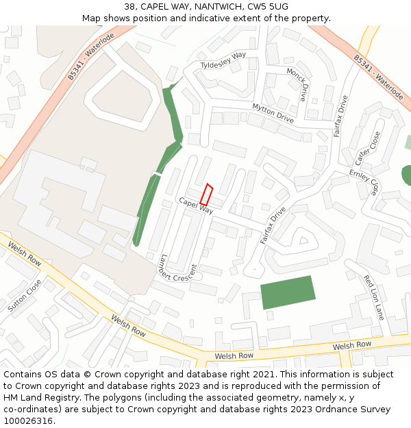 38, CAPEL WAY, NANTWICH, CW5 5UG: Location map and indicative extent of plot