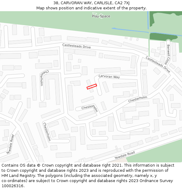 38, CARVORAN WAY, CARLISLE, CA2 7XJ: Location map and indicative extent of plot