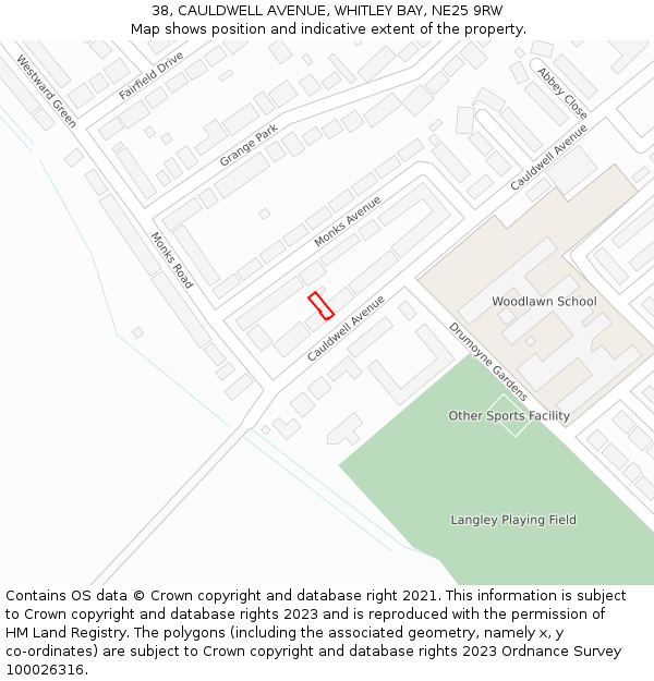 38, CAULDWELL AVENUE, WHITLEY BAY, NE25 9RW: Location map and indicative extent of plot