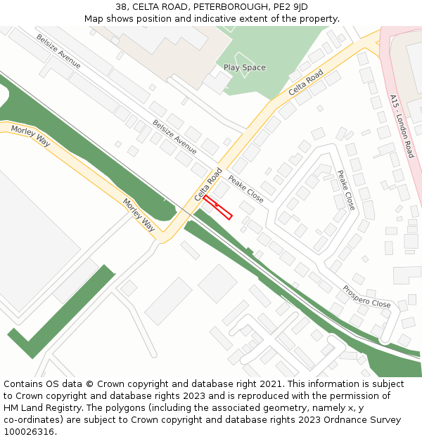 38, CELTA ROAD, PETERBOROUGH, PE2 9JD: Location map and indicative extent of plot