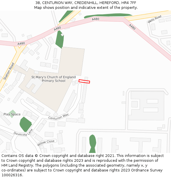 38, CENTURION WAY, CREDENHILL, HEREFORD, HR4 7FF: Location map and indicative extent of plot